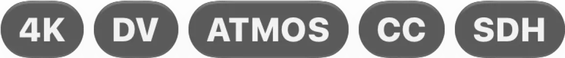 The player's format badges for a Dolby Vision film: 4K, DV, ATMOS, CC and SDH